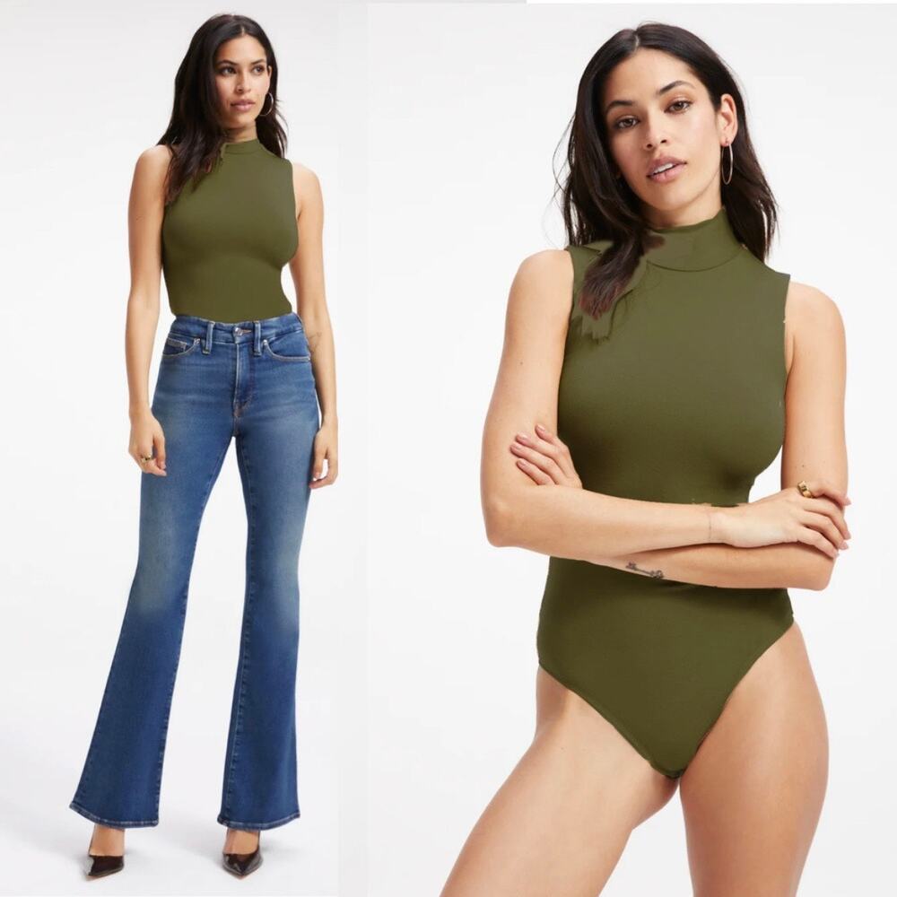 Good American Good Touch Turtleneck Bodysuit  - Fog Green - 4